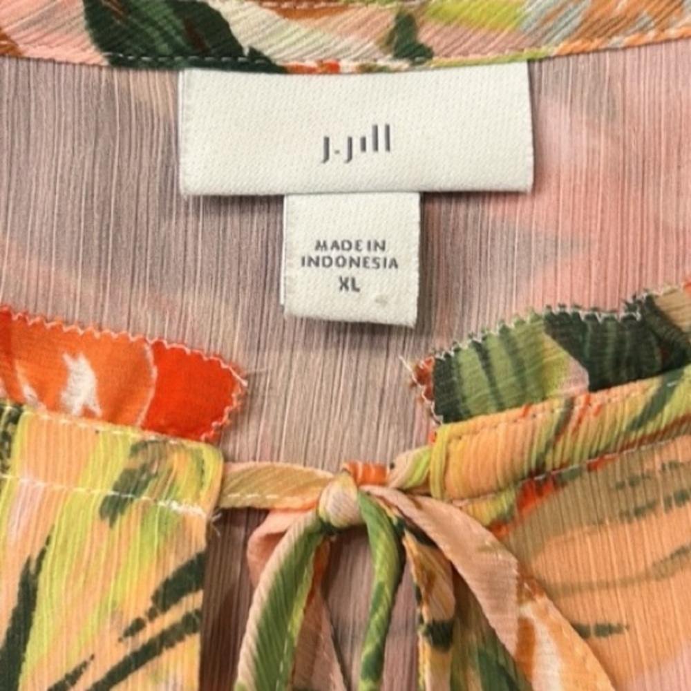 J. Jill Tropical Floral Print Lined Chiffon 3/4 Sleeve Tunic Top XL - Picture 5 of 13